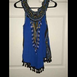Blue tribal sleeveless shirt